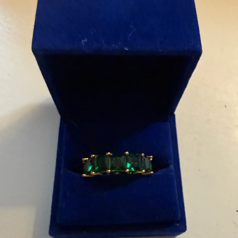 Kurt Geiger Gold-Toned Ring with Emerald Green Stones - Picture 5 of 8